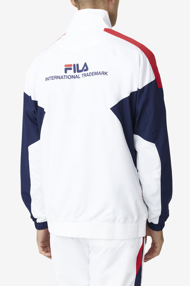 Men's Fila Oliviero Wind Jacket Tracksuits White / Navy / Red | hCzHGo9KvKL