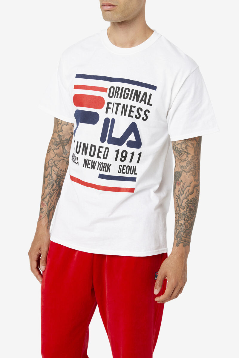 Men's Fila Original Fitness T Shirts White / Navy / Red | oPZKxNlqDgD