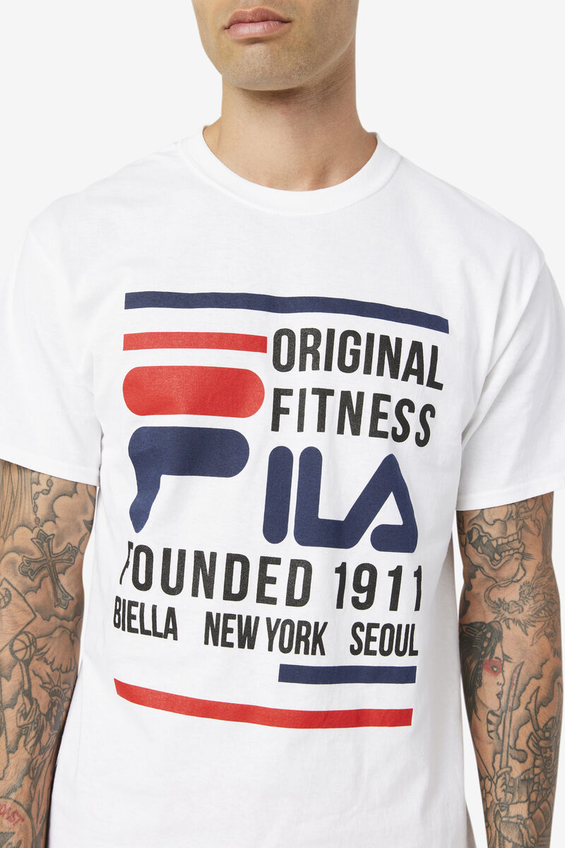 Men's Fila Original Fitness T Shirts White / Navy / Red | oPZKxNlqDgD
