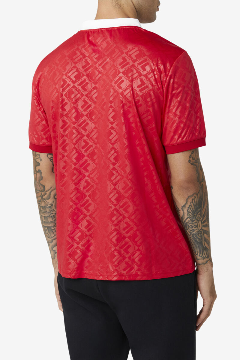 Men's Fila Paxton Johnny Collar Polo Polos Red / White | 6Ph8JICq2bS