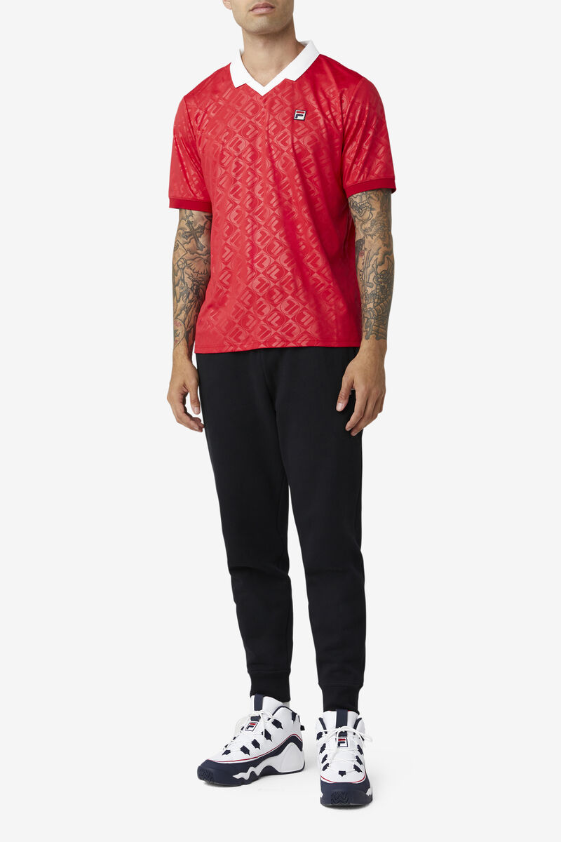 Men's Fila Paxton Johnny Collar Polo Polos Red / White | 6Ph8JICq2bS