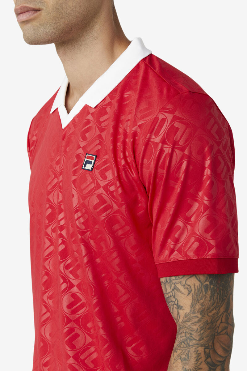 Men's Fila Paxton Johnny Collar Polo Polos Red / White | 6Ph8JICq2bS