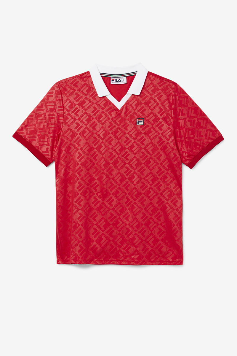 Men\'s Fila Paxton Johnny Collar Polo Polos Red / White | 6Ph8JICq2bS