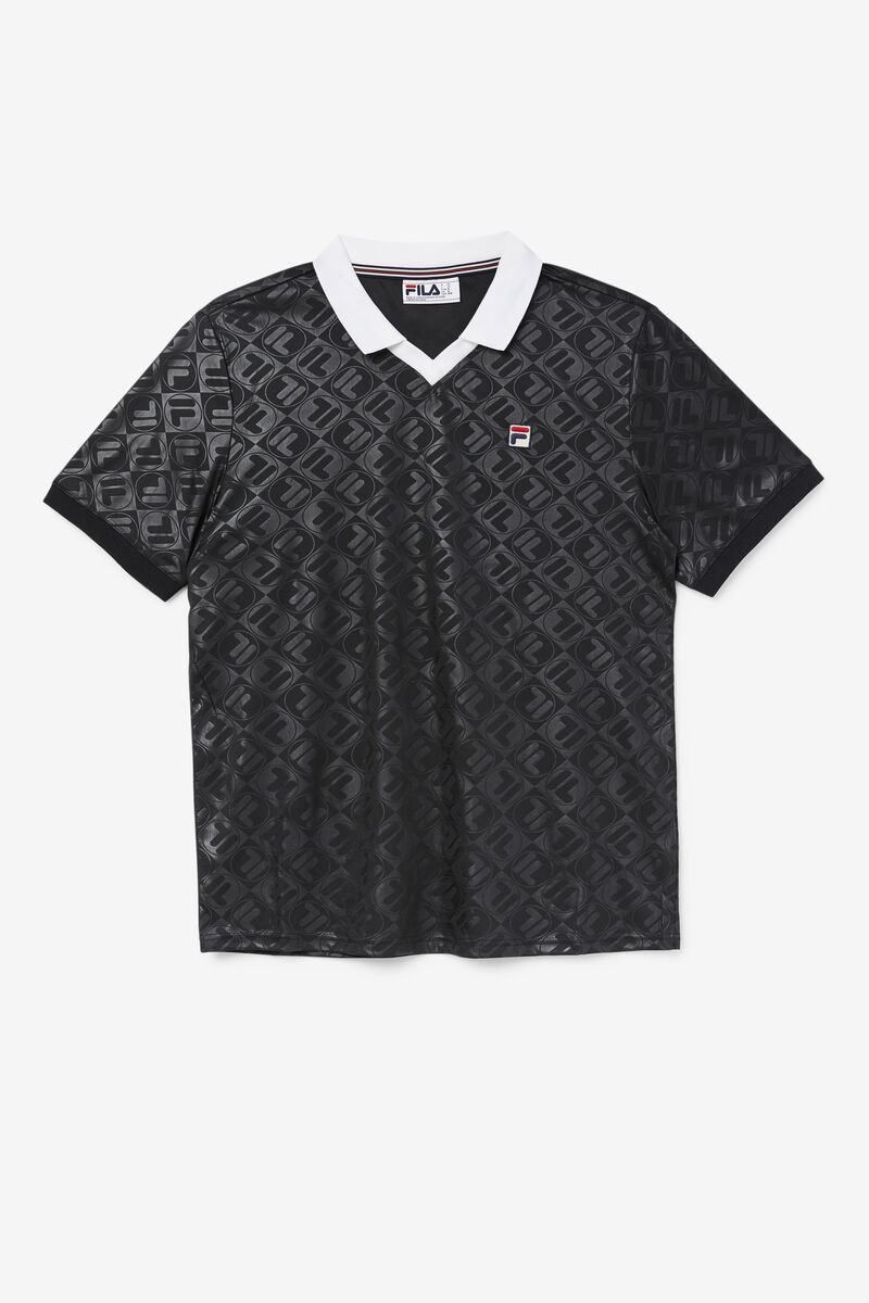 Men\'s Fila Paxton Johnny Collar Polo Polos Black / White | ZhrfvFFgcKm