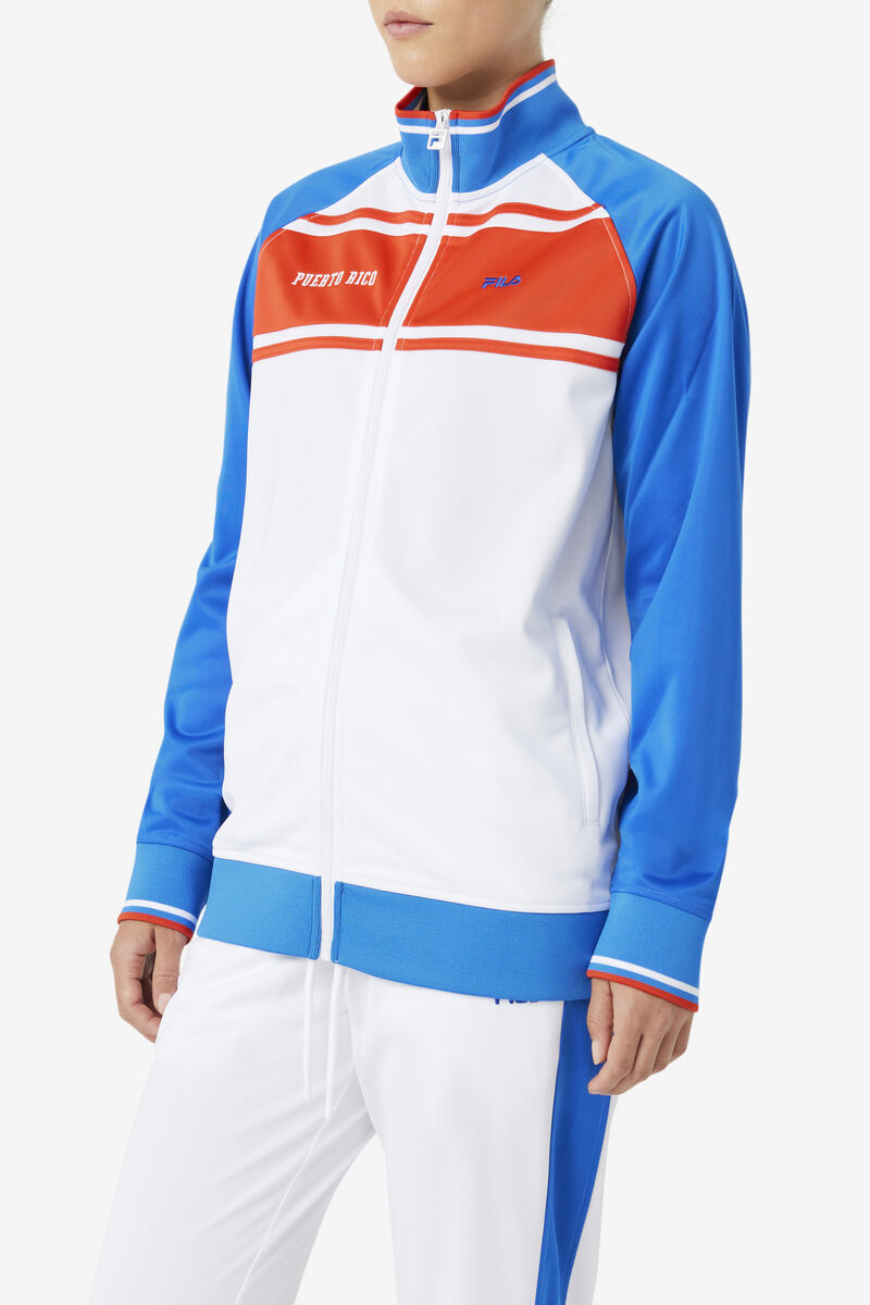 Men's Fila Puerto Rico Track Jacket Jackets White / Blue / Red | 1rTYYIFCi26