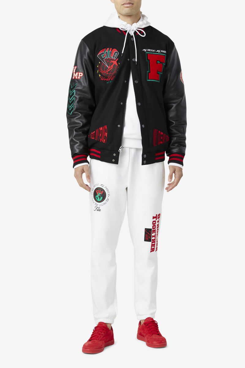 Men's Fila Raddix Varsity Jacket Jackets Black / Red / Green | 7eLfdSQOvla