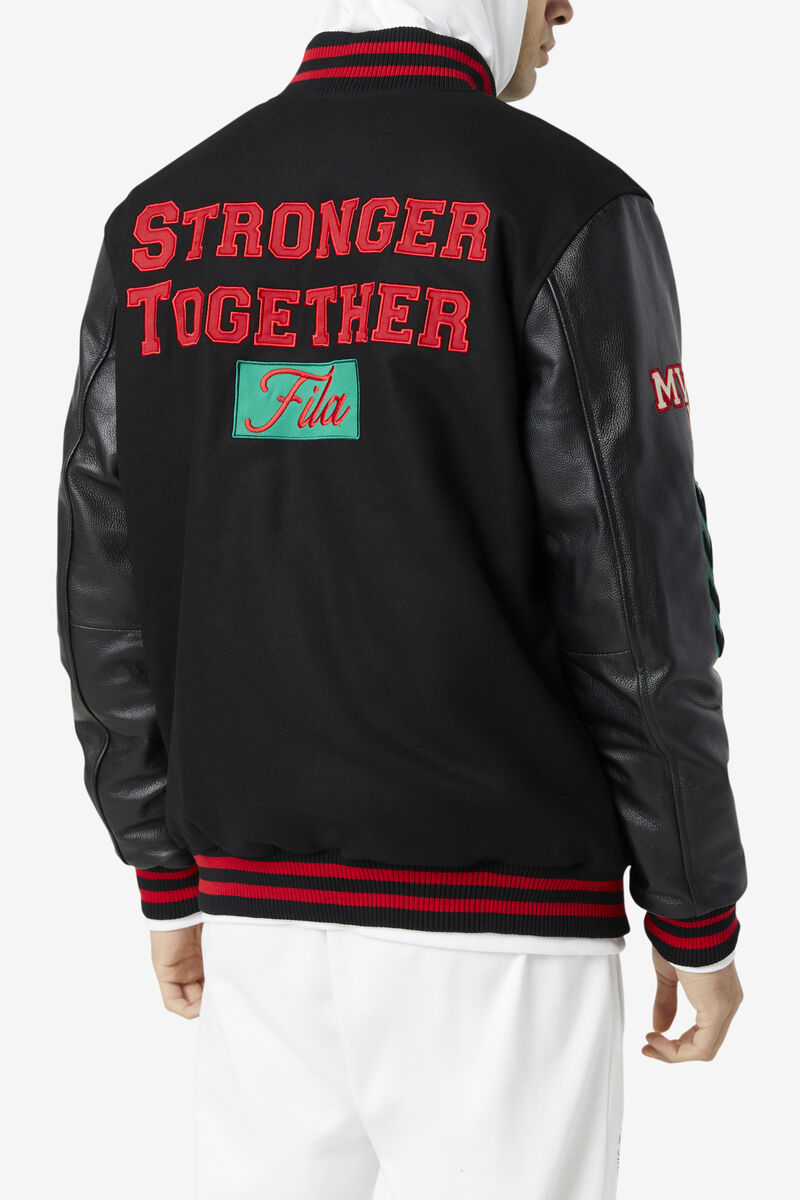 Men's Fila Raddix Varsity Jacket Jackets Black / Red / Green | 7eLfdSQOvla