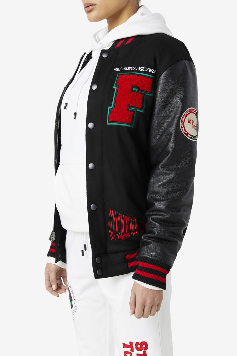 Men's Fila Raddix Varsity Jacket Jackets Black / Red / Green | 7eLfdSQOvla