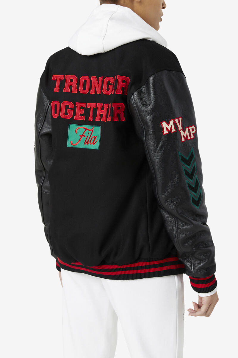 Men's Fila Raddix Varsity Jacket Jackets Black / Red / Green | 7eLfdSQOvla