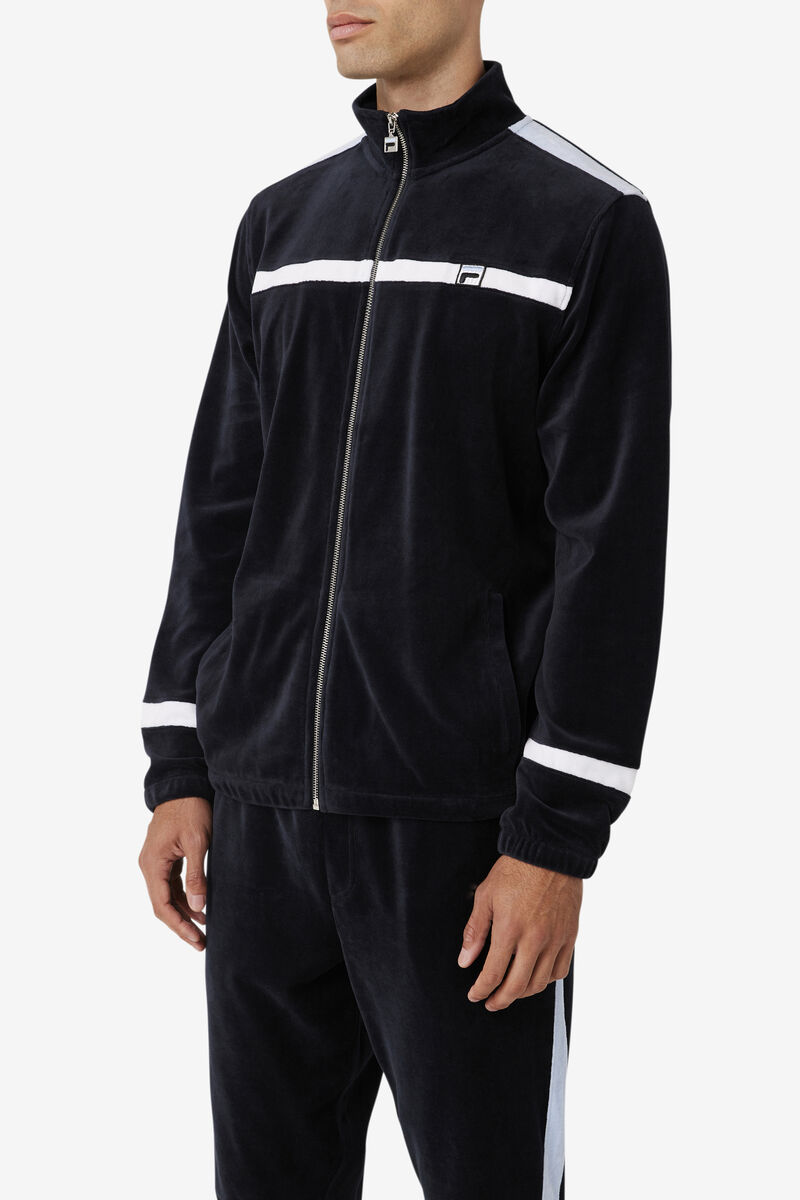 Men's Fila Ravid Velour Jacket Jackets Black / White | JB3D29DXnQ3