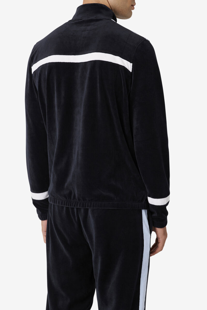 Men's Fila Ravid Velour Jacket Jackets Black / White | JB3D29DXnQ3