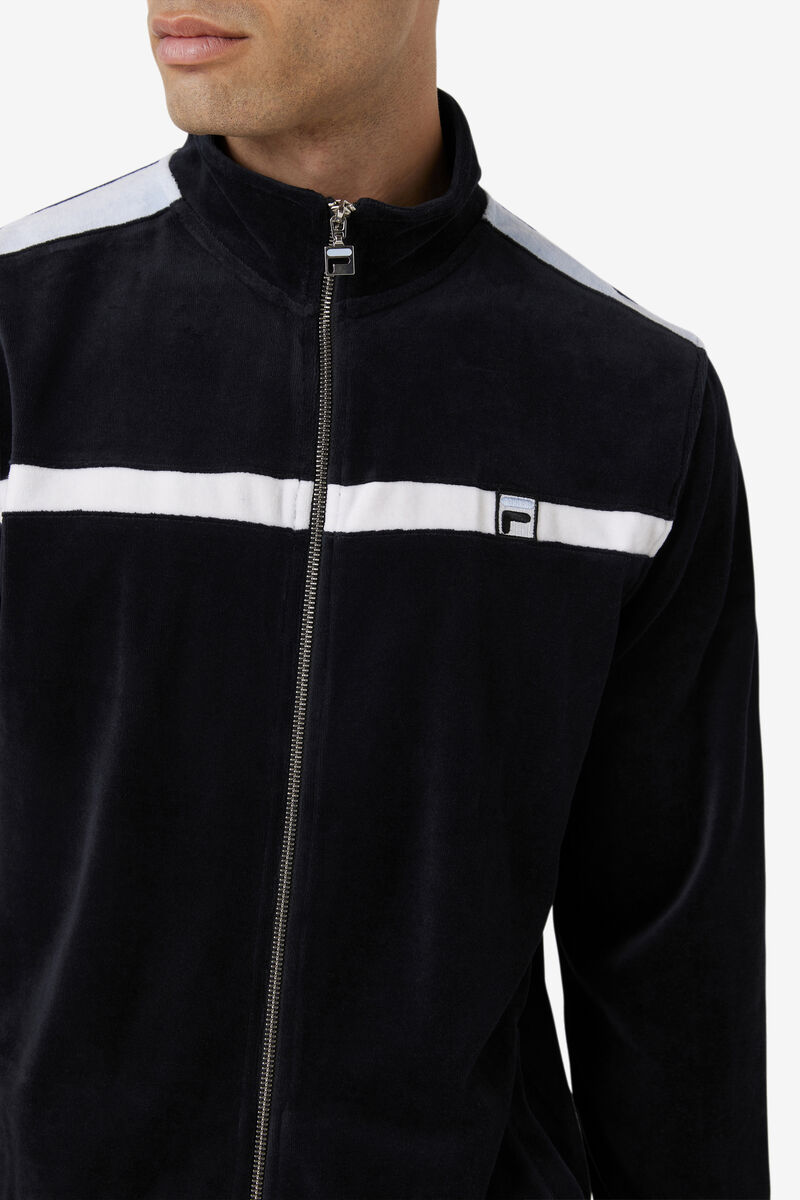 Men's Fila Ravid Velour Jacket Jackets Black / White | JB3D29DXnQ3