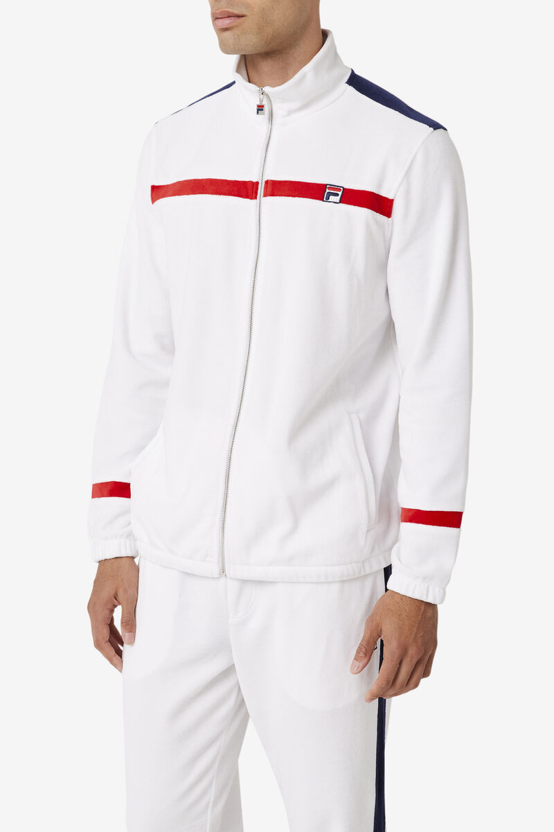 Men's Fila Ravid Velour Jacket Jackets White / Red / Navy | qGSszqfi28v