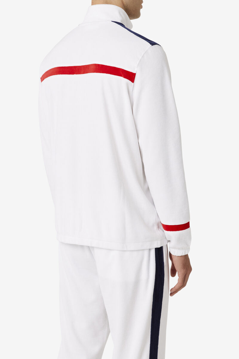Men's Fila Ravid Velour Jacket Jackets White / Red / Navy | qGSszqfi28v