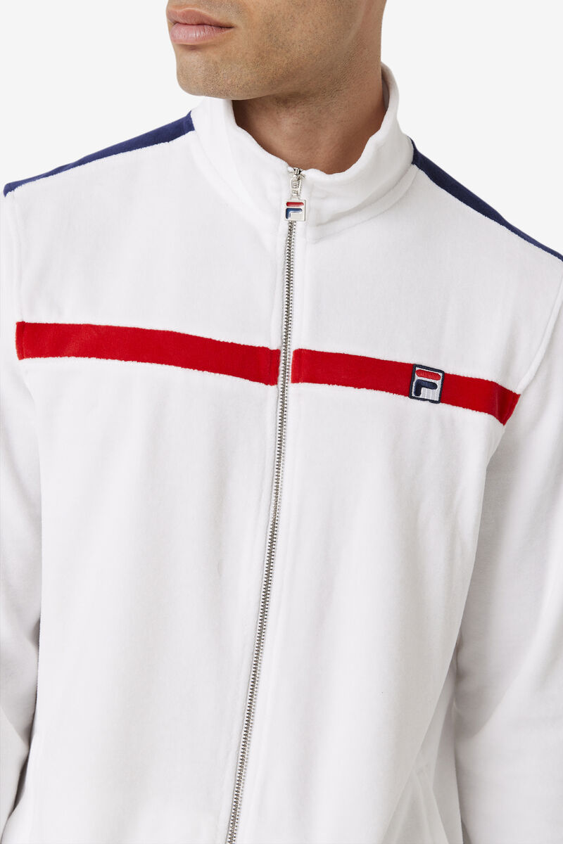 Men's Fila Ravid Velour Jacket Jackets White / Red / Navy | qGSszqfi28v
