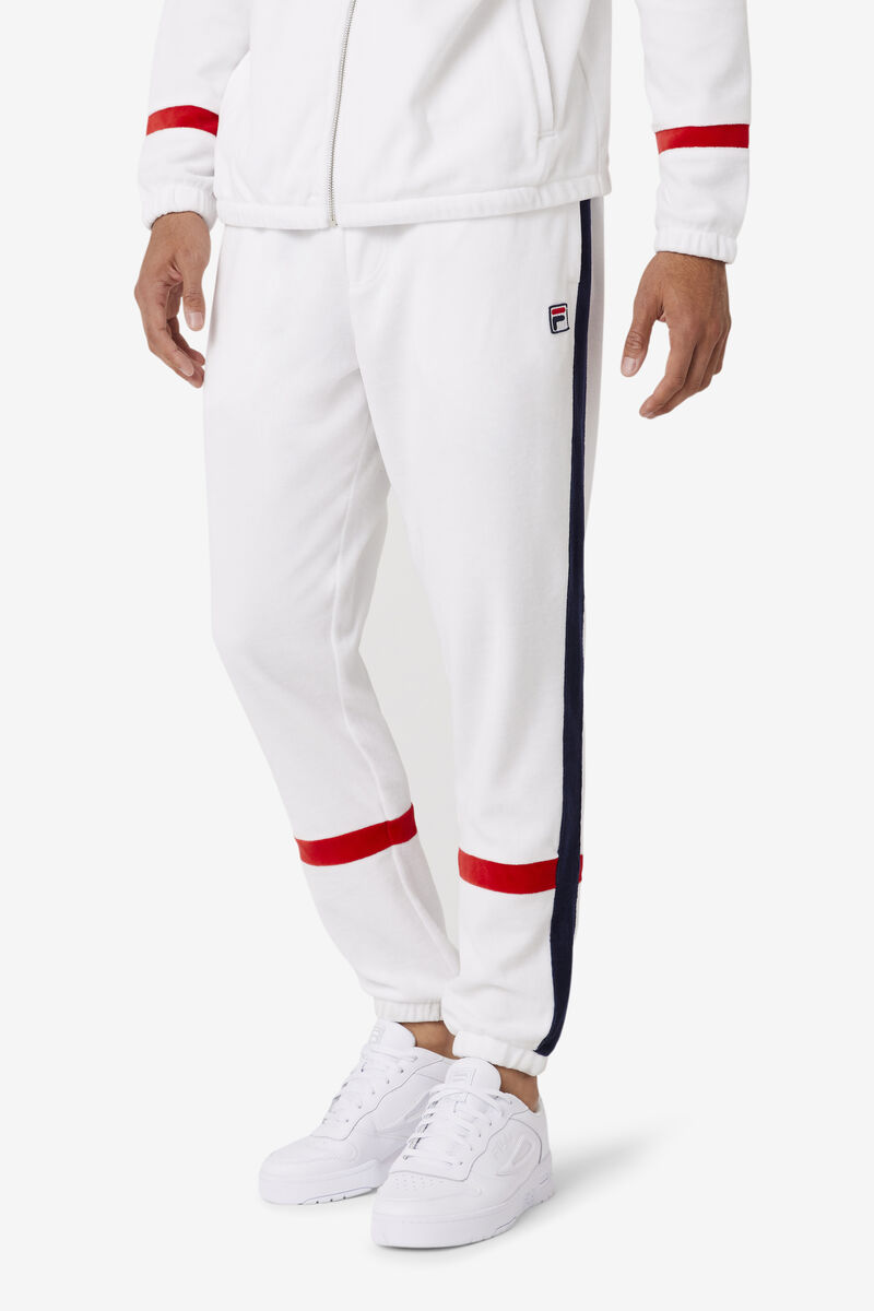 Men's Fila Ravid Velour Pant Pants White / Navy / Red | pl63ySrNtqK