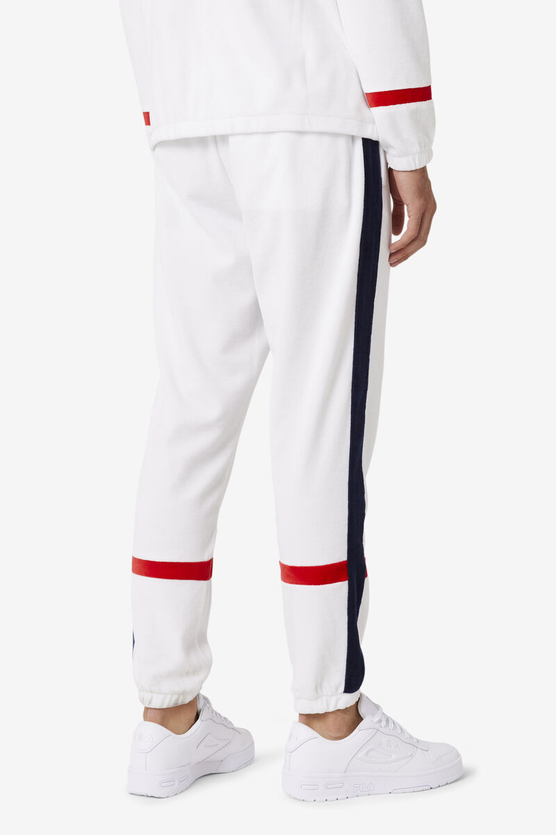 Men's Fila Ravid Velour Pant Pants White / Navy / Red | pl63ySrNtqK