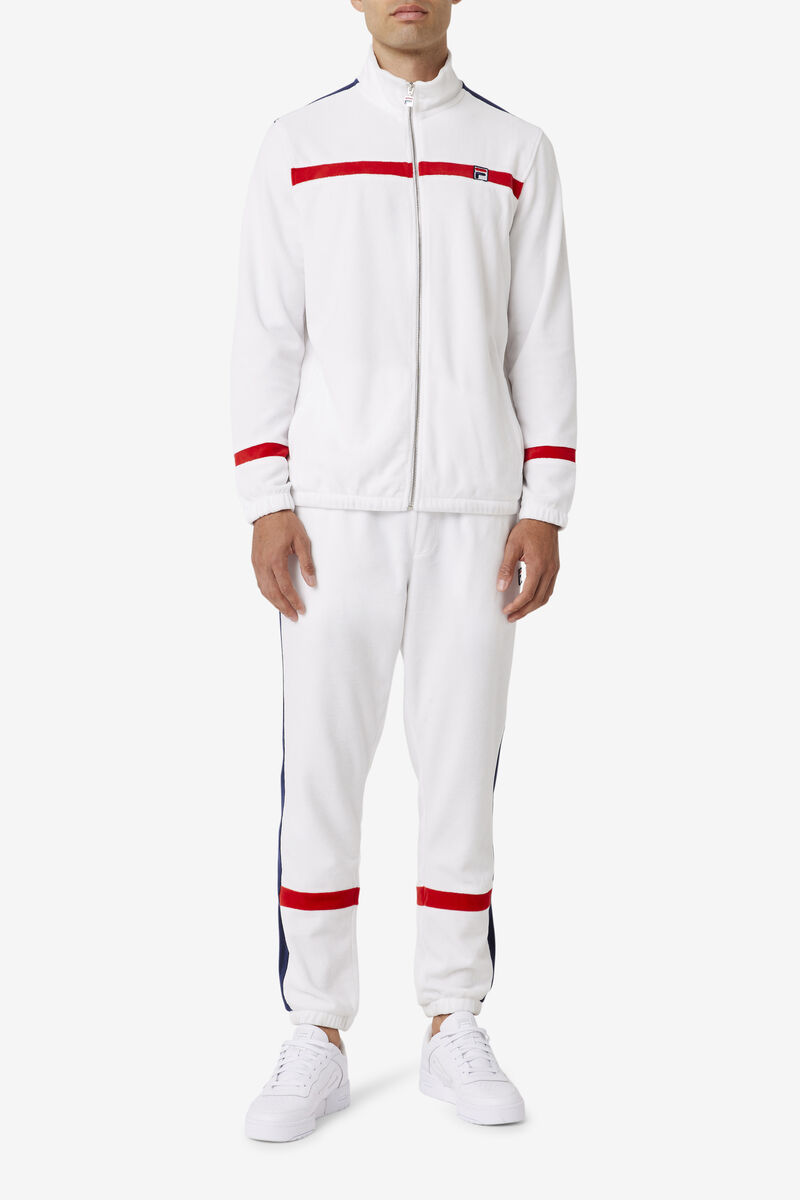Men's Fila Ravid Velour Pant Pants White / Navy / Red | pl63ySrNtqK