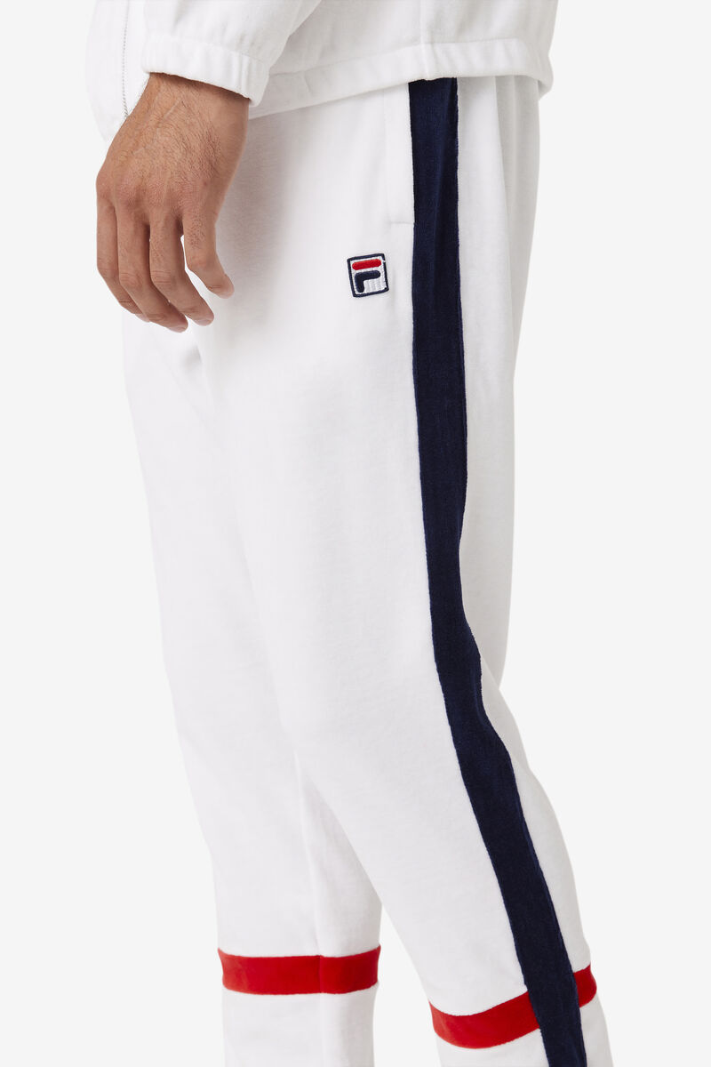 Men's Fila Ravid Velour Pant Pants White / Navy / Red | pl63ySrNtqK
