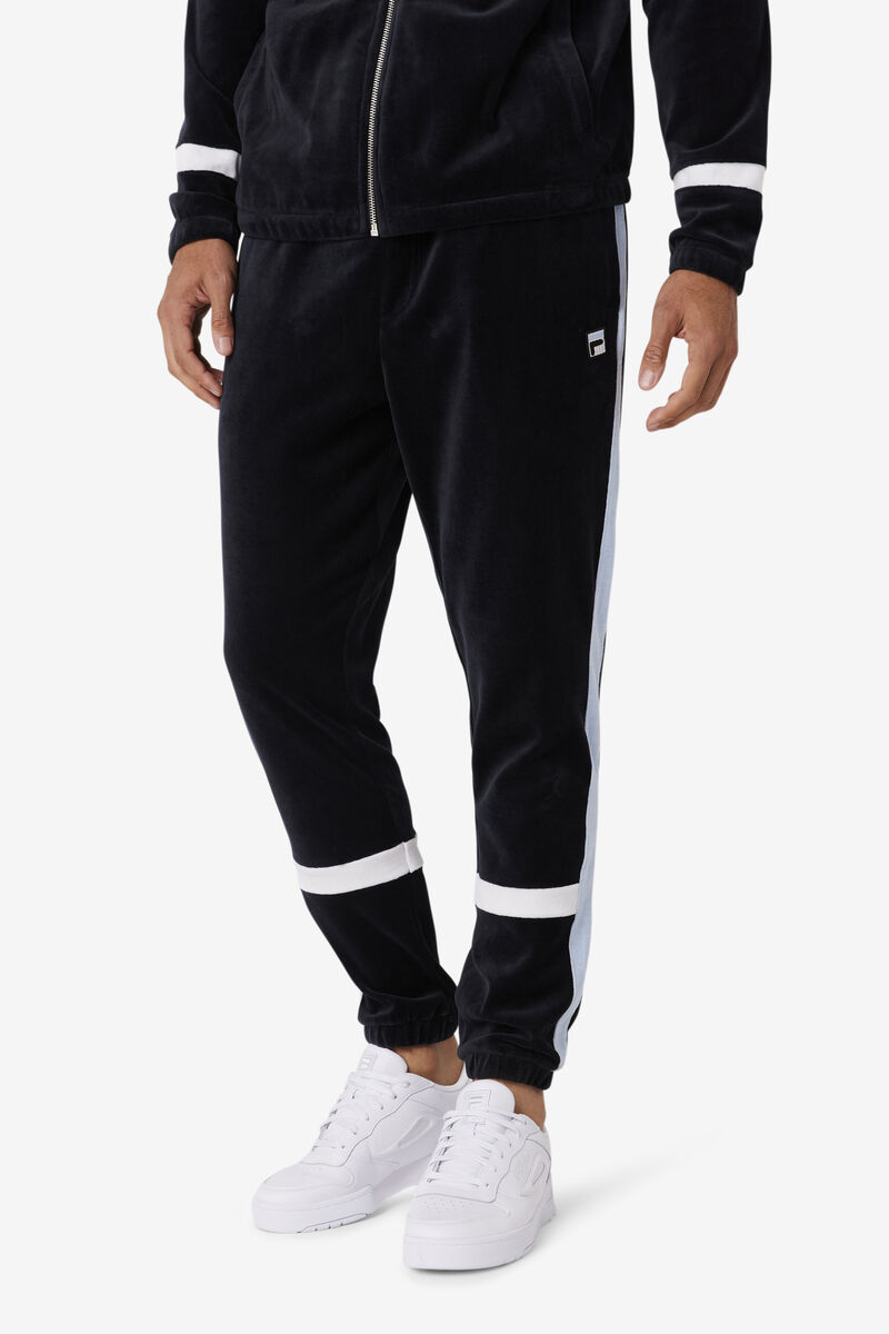 Men's Fila Ravid Velour Pant Tracksuits Black / White | BXFI4Qrom4n