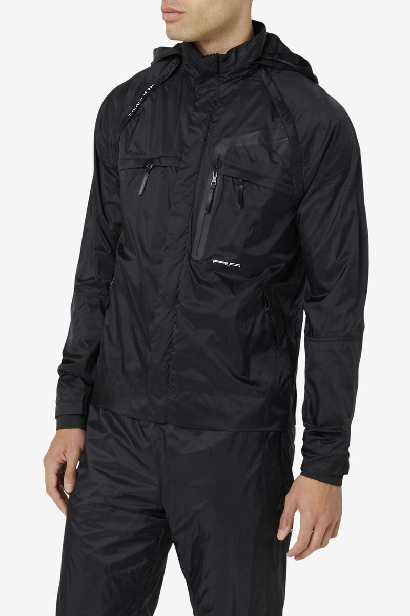 Men's Fila Rigel Windbreaker Tracksuits Black / White / White | nY4noBek3JT