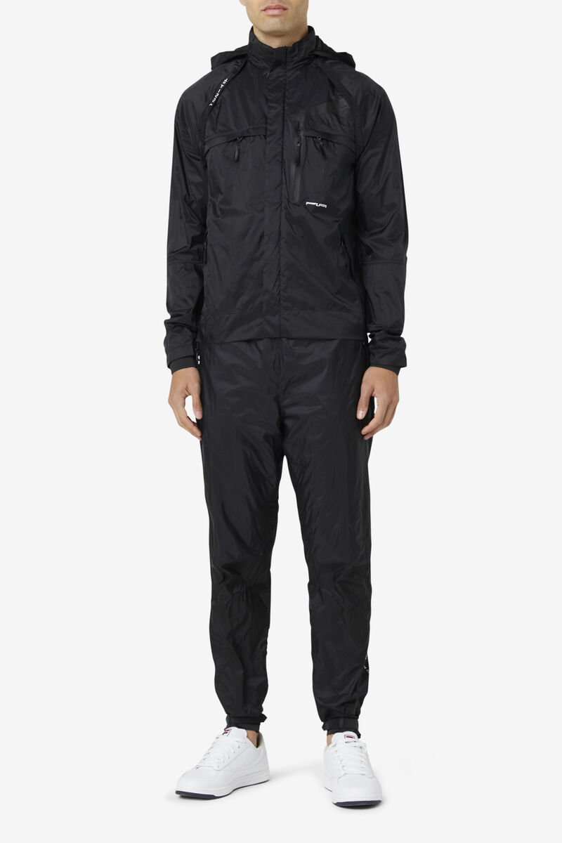 Men's Fila Rigel Windbreaker Tracksuits Black / White / White | nY4noBek3JT