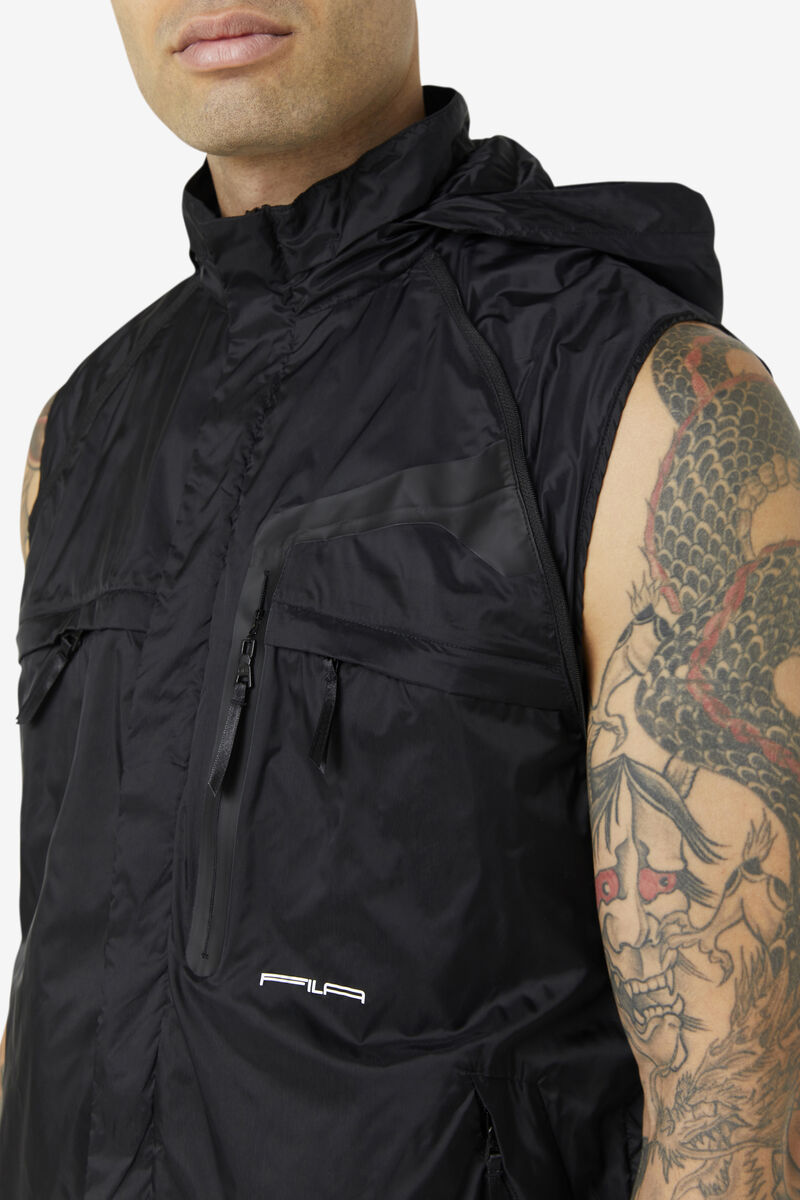 Men's Fila Rigel Windbreaker Tracksuits Black / White / White | nY4noBek3JT