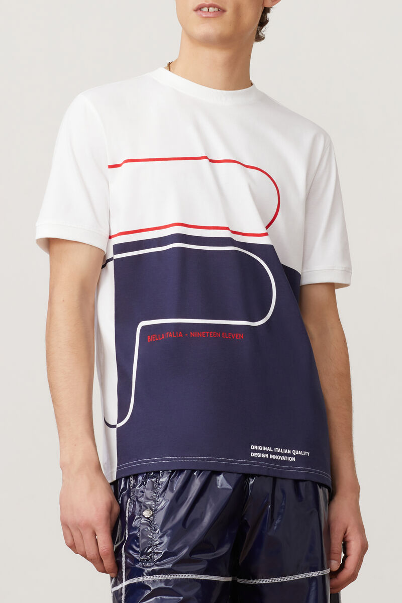 Men's Fila Salza T Shirts White / Navy / Red | mDTvkwcoYD3