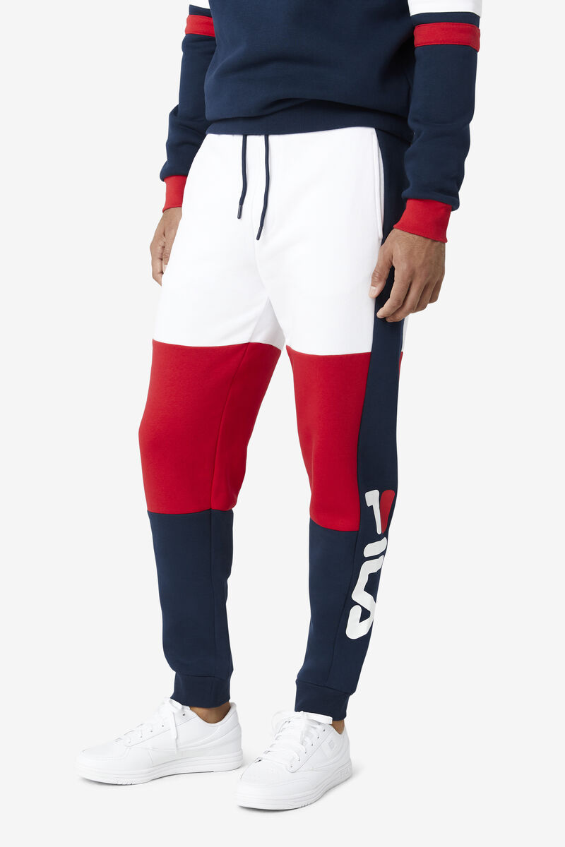Men's Fila Sander Pant Pants White / Red / Navy | n2mb1ZvFM2V