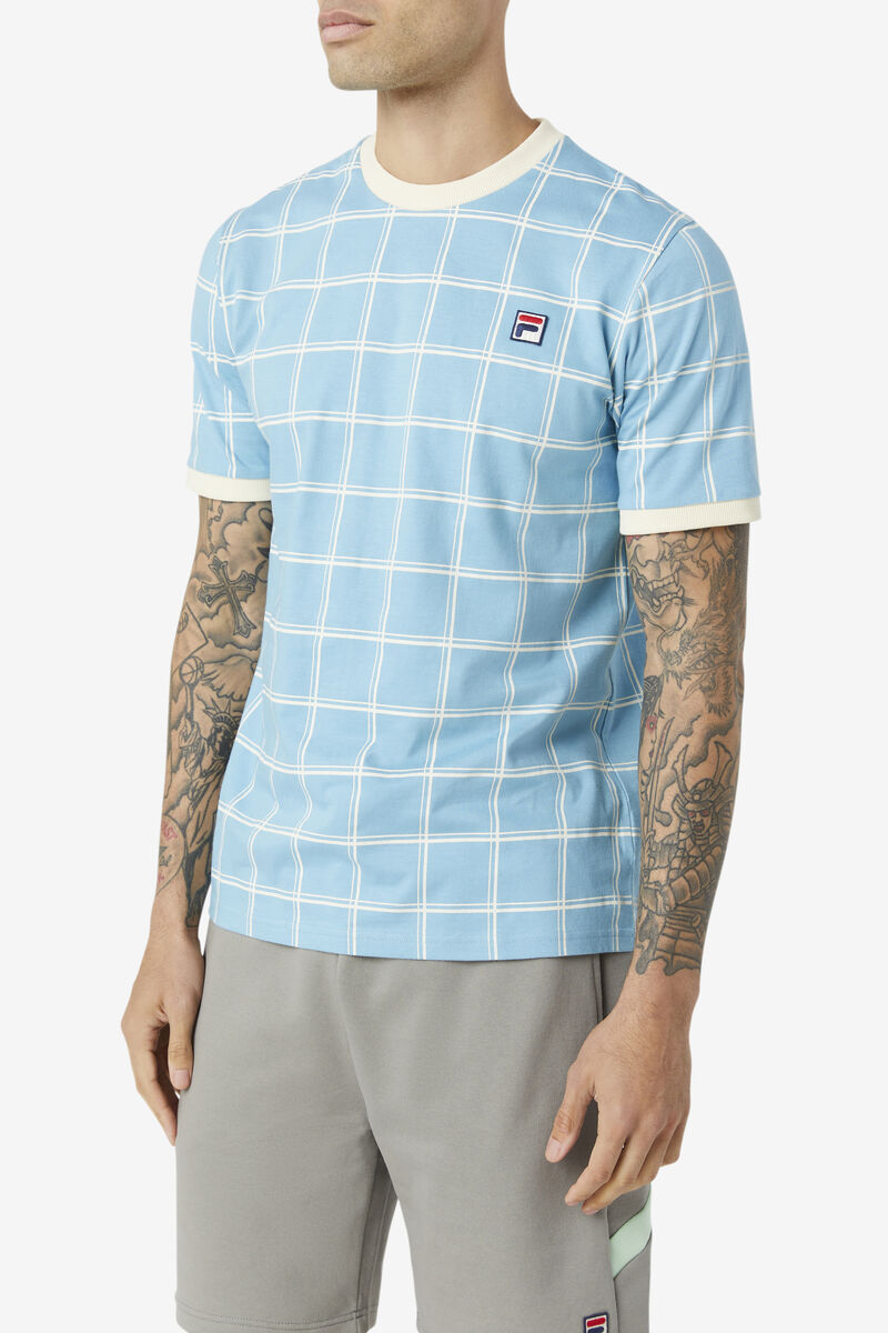 Men's Fila Slate Ringer T Shirts Blue | rvb2d3nInXq