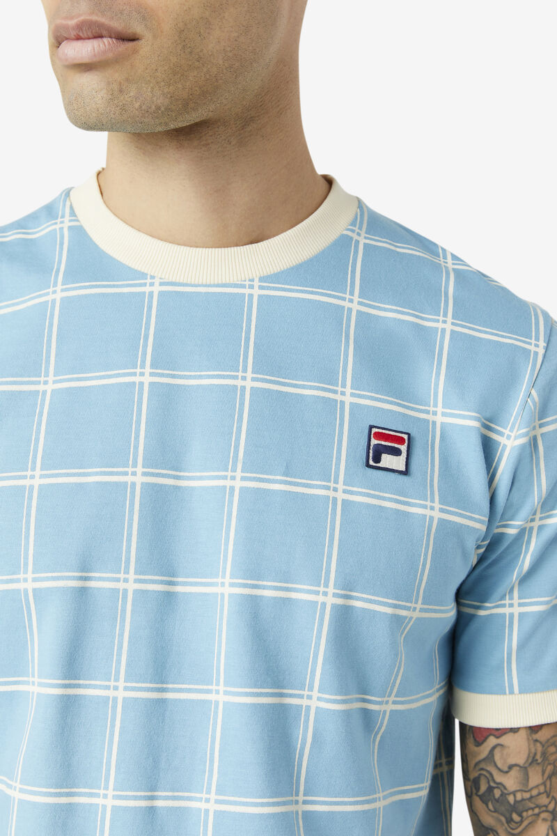 Men's Fila Slate Ringer T Shirts Blue | rvb2d3nInXq
