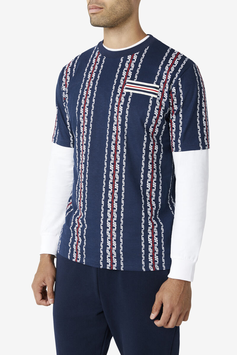 Men's Fila Steffan T Shirts Navy / Red | CRQxgQrrfaj
