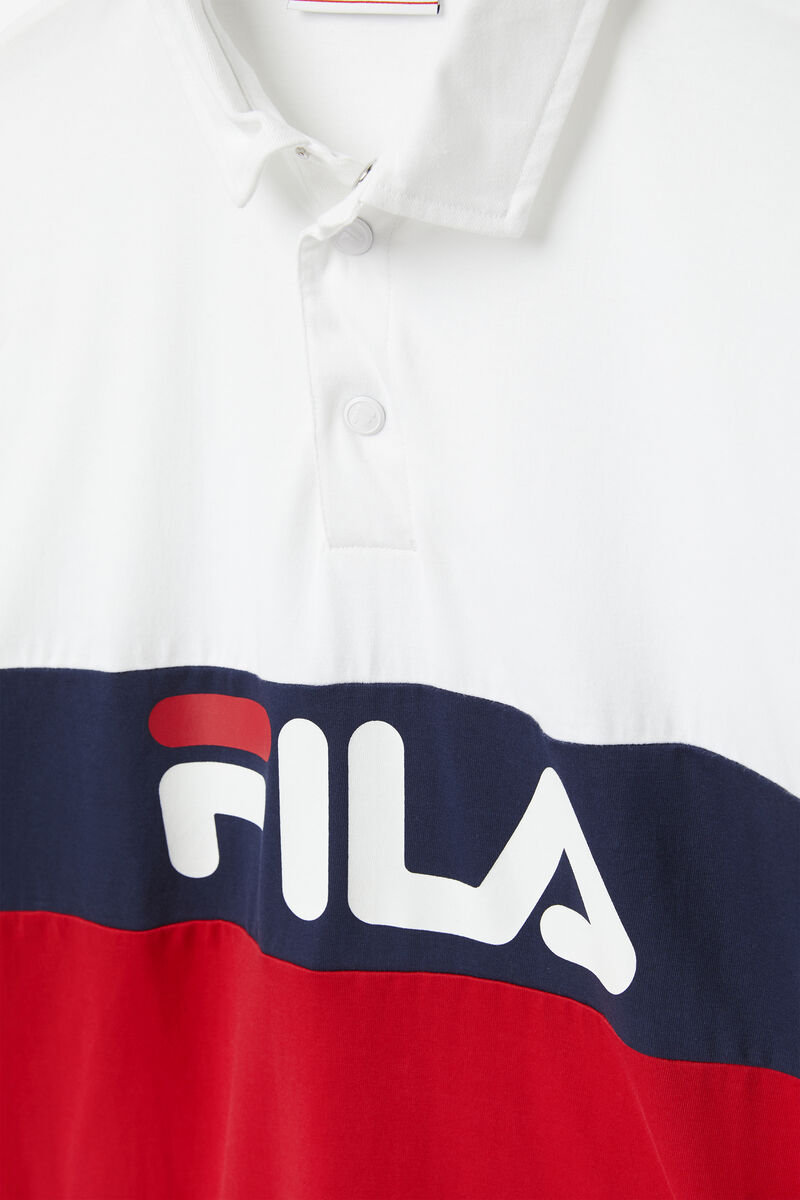Men's Fila Syd Long Sleeve Polo Polos White / Red / Navy | kSN6UIfmdDy