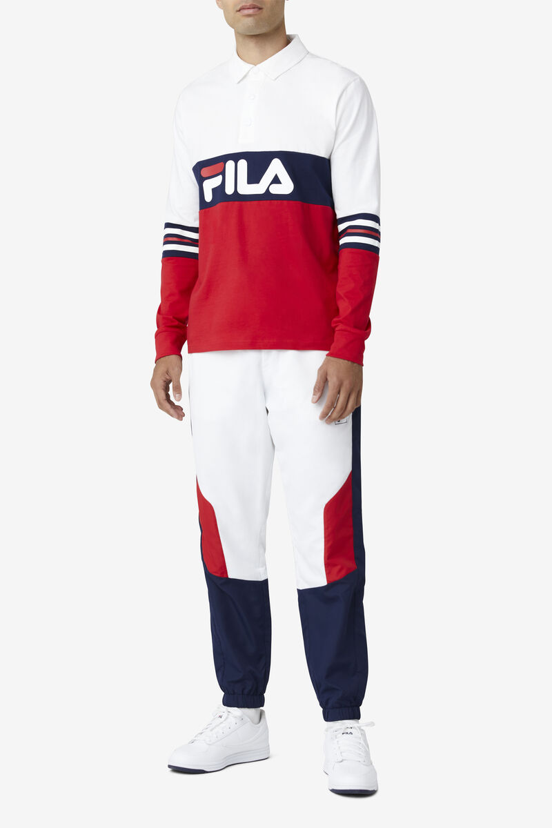 Men's Fila Syd Long Sleeve Polo Polos White / Red / Navy | kSN6UIfmdDy