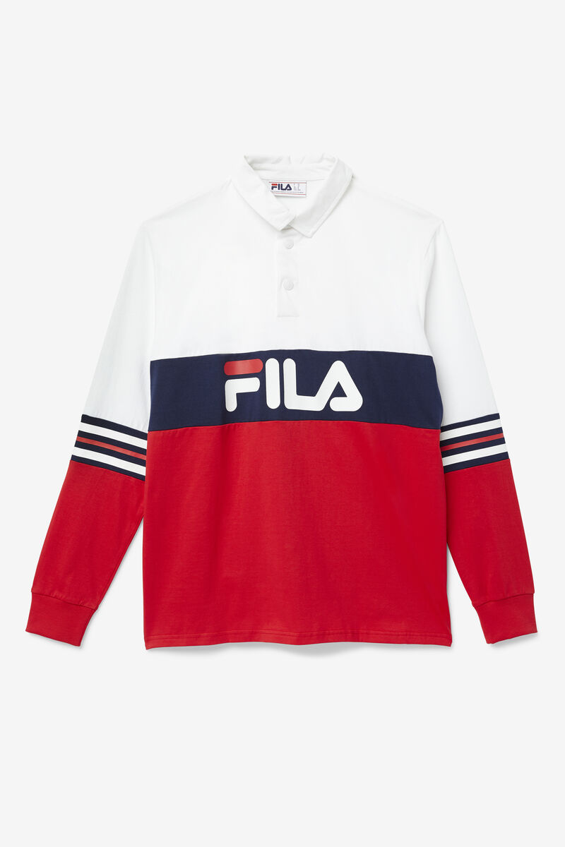 Men\'s Fila Syd Long Sleeve Polo Polos White / Red / Navy | kSN6UIfmdDy