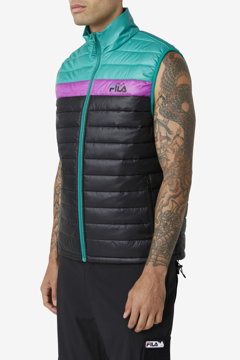Men's Fila Tri Vest Jackets Black / Green / Purple | 7A5jgDkyYGo
