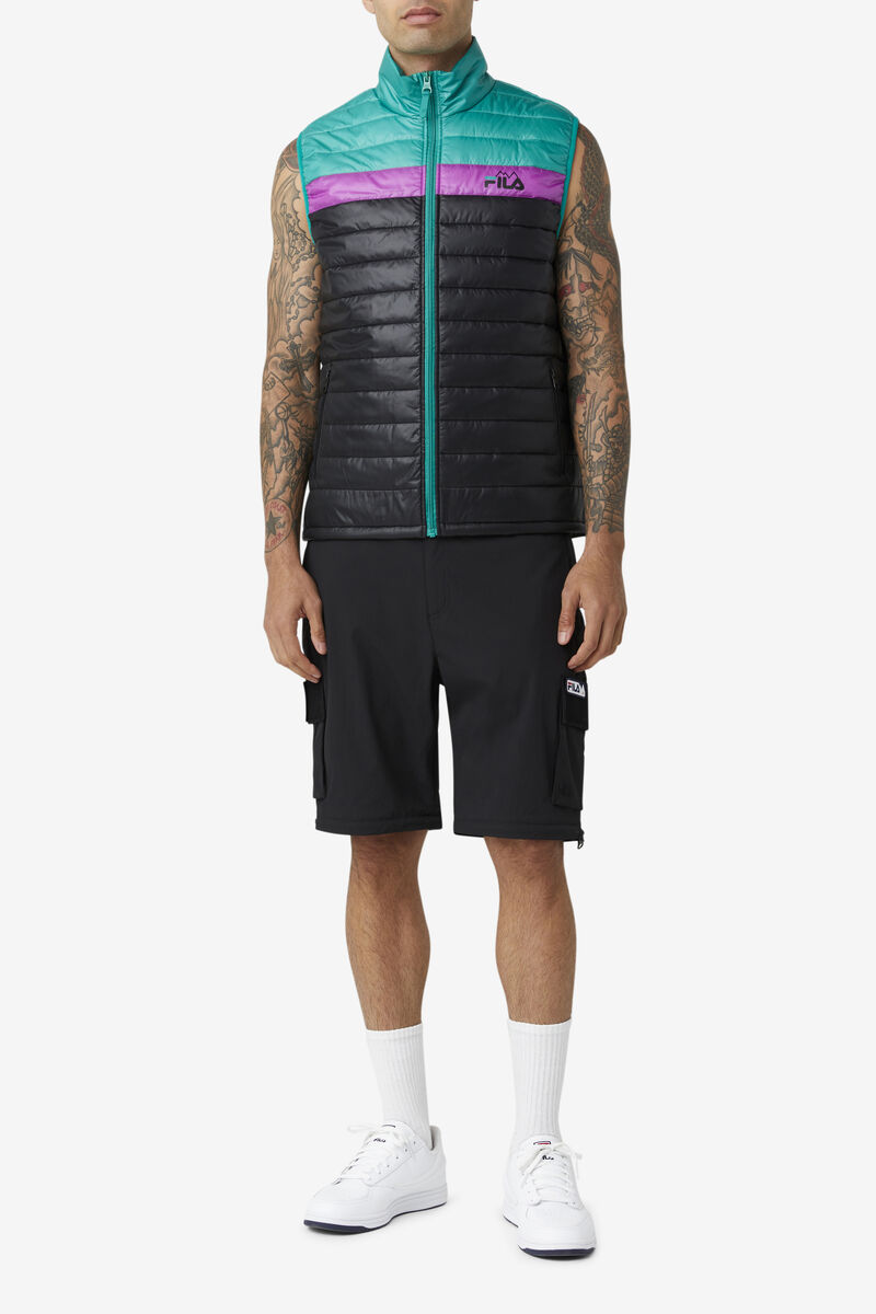Men's Fila Tri Vest Jackets Black / Green / Purple | 7A5jgDkyYGo