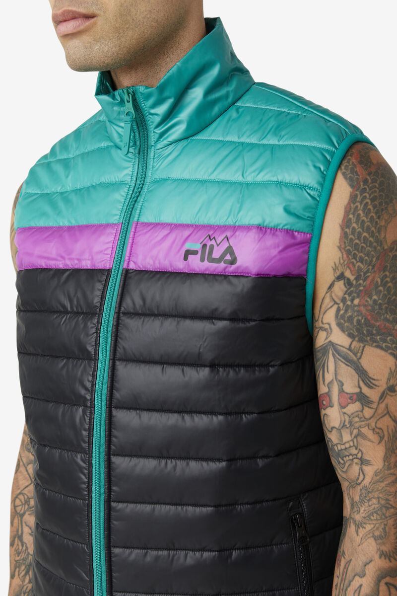 Men's Fila Tri Vest Jackets Black / Green / Purple | 7A5jgDkyYGo