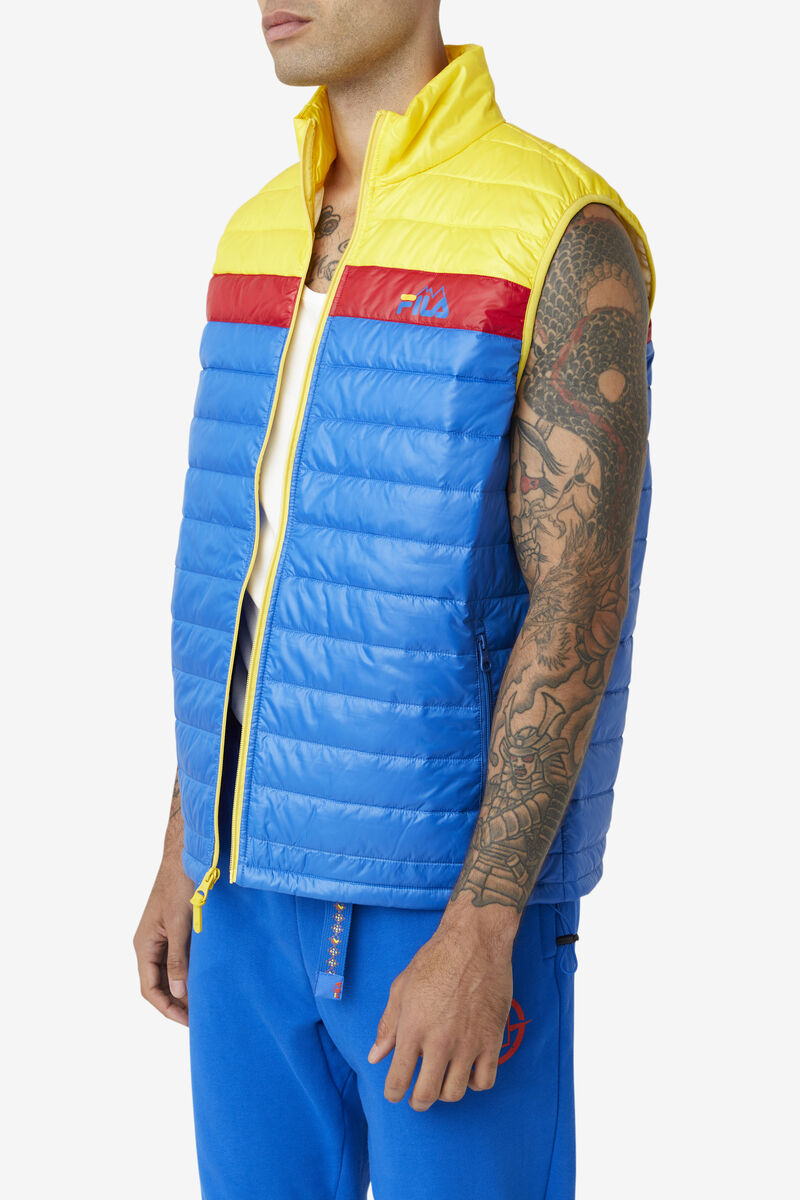 Men's Fila Tri Vest Jackets Blue / Lemon / Red | PuNtJ6vANGs