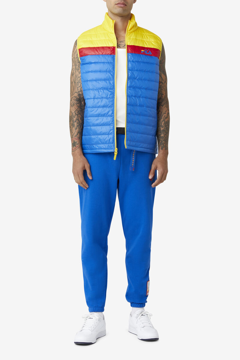 Men's Fila Tri Vest Jackets Blue / Lemon / Red | PuNtJ6vANGs