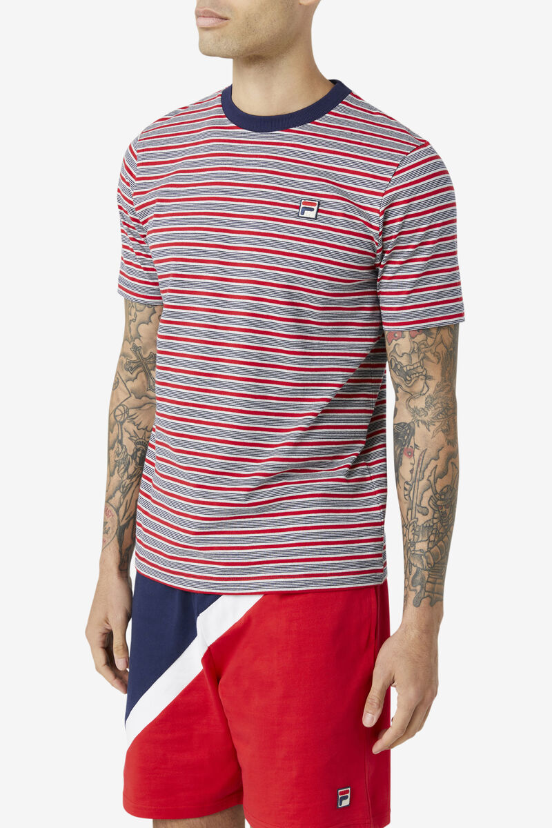Men's Fila Tux Striped T Shirts Navy | V9sEacoMOmY