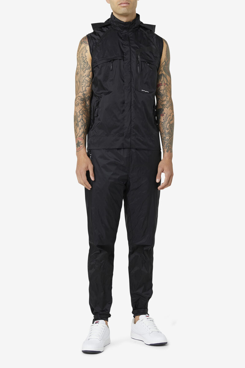 Men's Fila Vega Wind Pant Tracksuits Black / White / Black | sqknAkjQ6lI