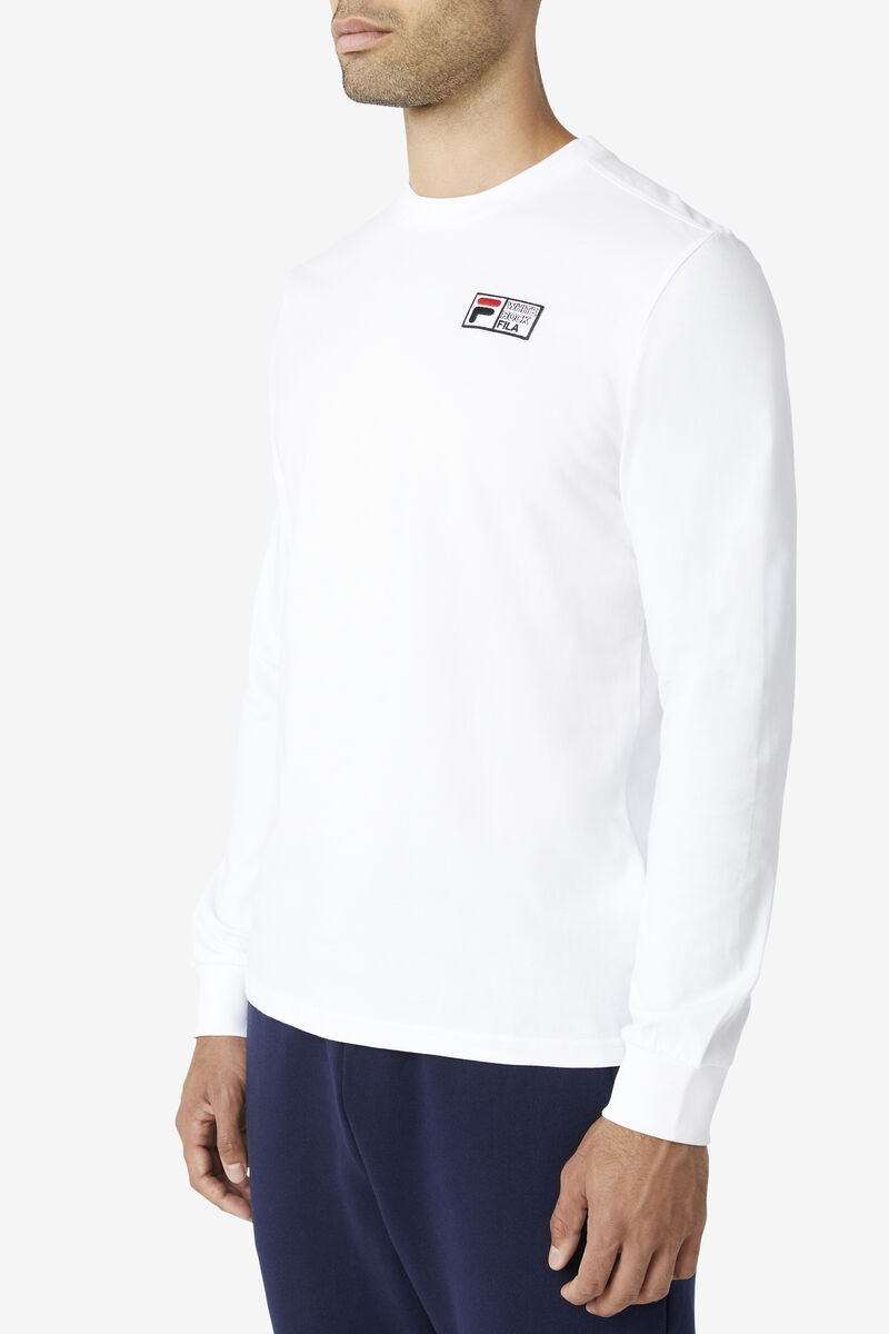 Men's Fila Vesuvius Long Sleeve Shirt White / Black / Red | rwGAJ5T3VYR