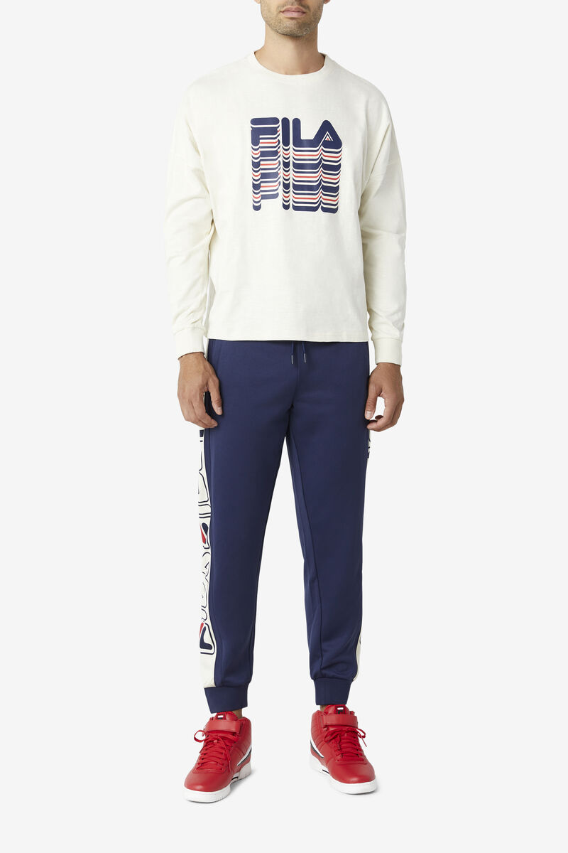 Men's Fila Wendell Long Sleeve Shirt Navy / Red | JhanOic63Sv