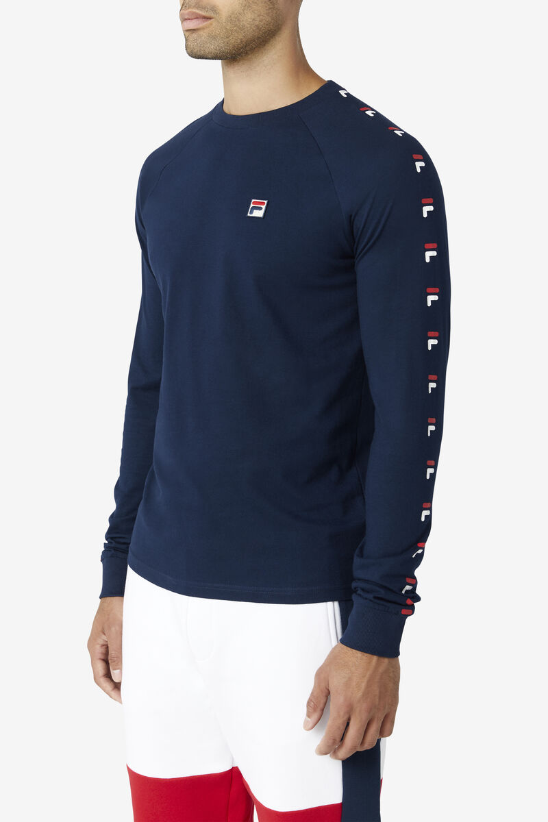 Men's Fila Zubby Long Sleeve Shirt Navy / Red / White | YgkGDCP81An