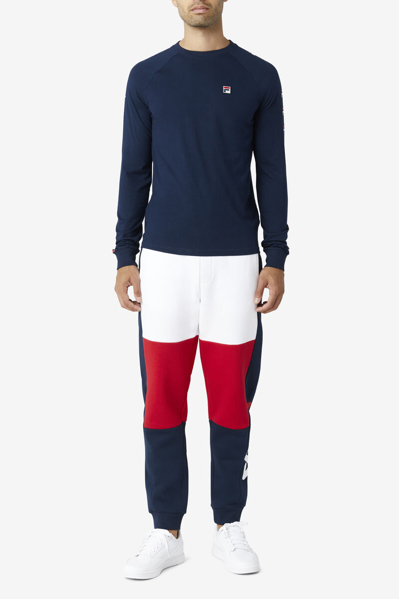 Men's Fila Zubby Long Sleeve Shirt Navy / Red / White | YgkGDCP81An