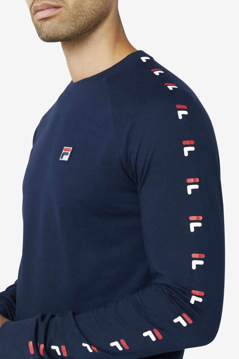 Men's Fila Zubby Long Sleeve Shirt Navy / Red / White | YgkGDCP81An