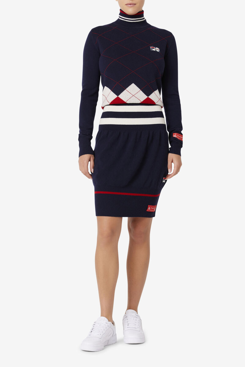 Women's Fila 110 Cashmere Girdle Skirt Skirts Navy / White / Red | Ek8XZYmoCRZ