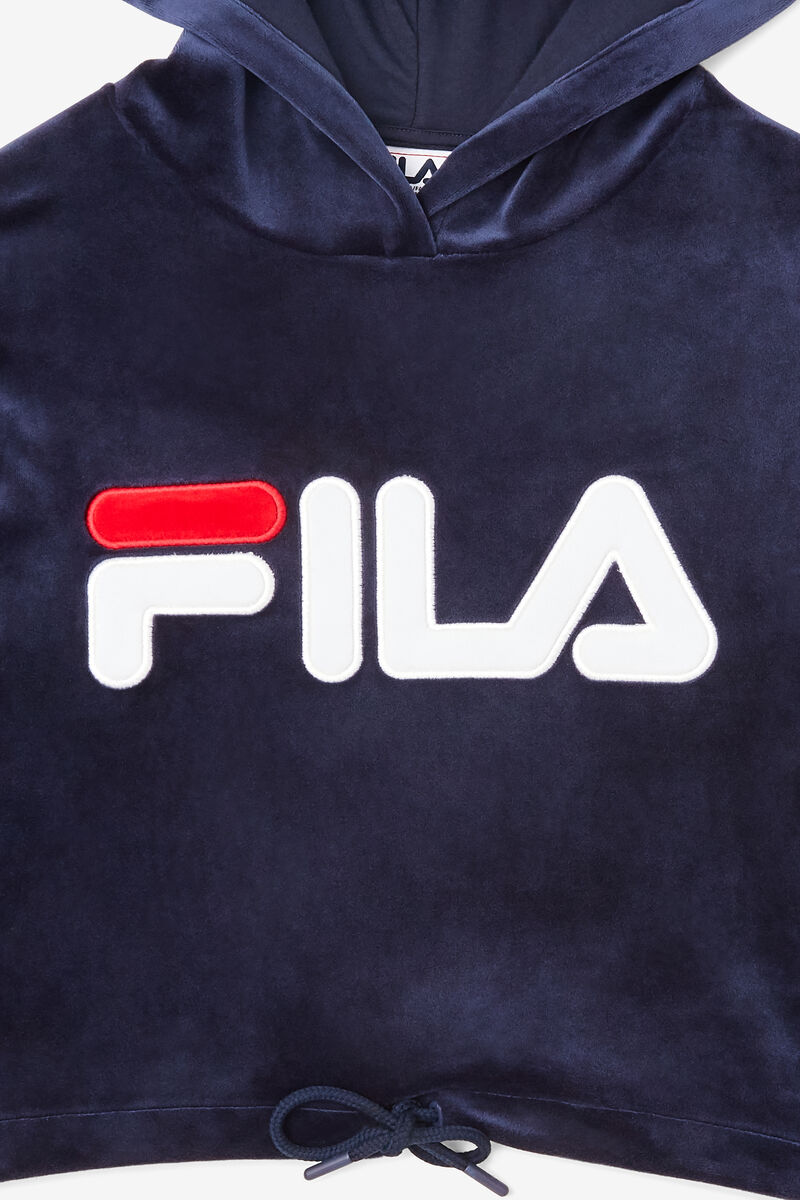 Women's Fila Aitana Crop Velour Hoodie Hoodies Navy / White / Red | dkguKwDWstu