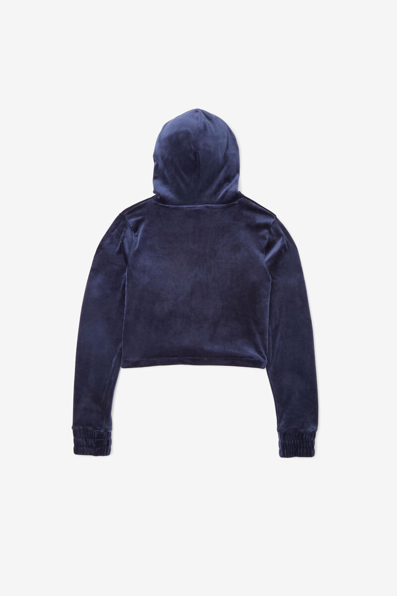 Women's Fila Aitana Crop Velour Hoodie Hoodies Navy / White / Red | dkguKwDWstu